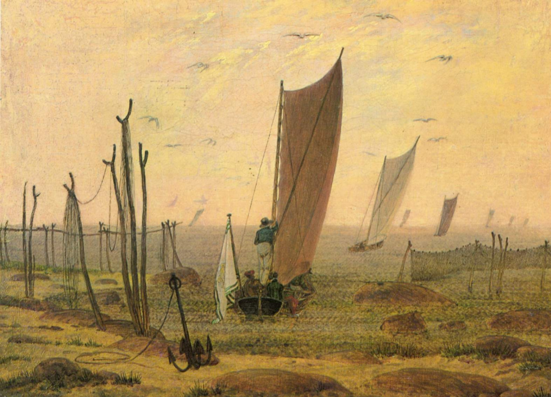 Caspar David Friedrich. Ships sail away in the morning.