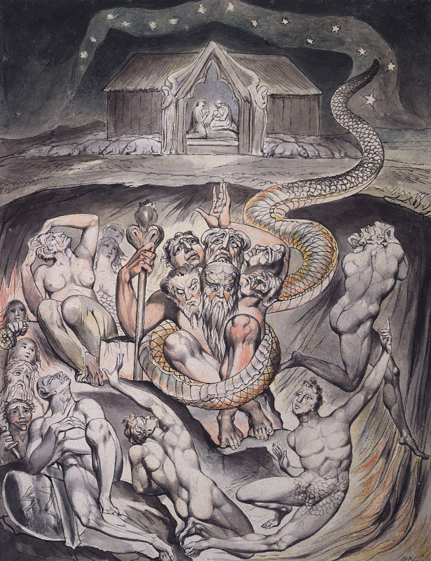 William Blake. The old dragon. Illustration for the poem of Milton's "Morning Christmas"