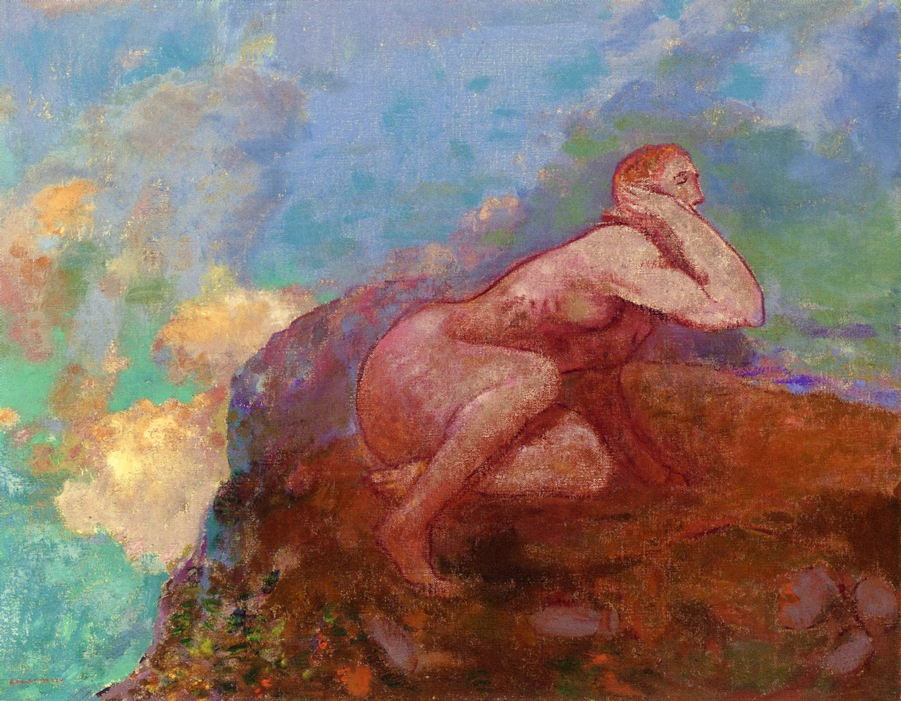 Odilon Redon. Nude woman on the rocks