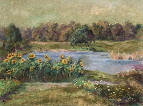 Olga Alexandrovna Romanova. Sunflowers by the pond
