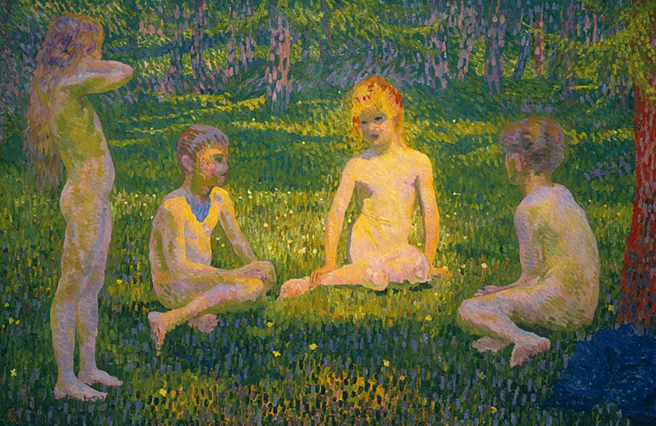 Giovanni Giacometti. Children on the lawn in the forest