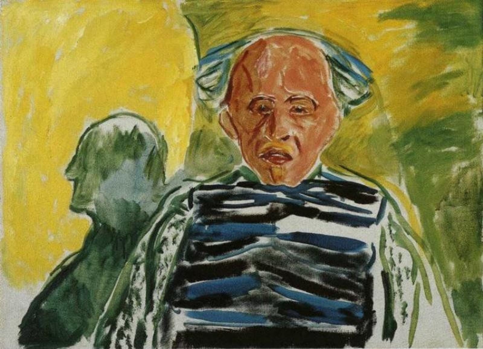 Self portrait in a striped sweater 1944 79 58 cm by Edward Munch