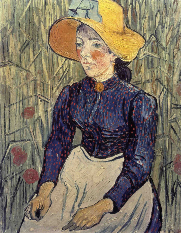 Vincent van Gogh. Portrait of a young woman in a straw hat in the wheat