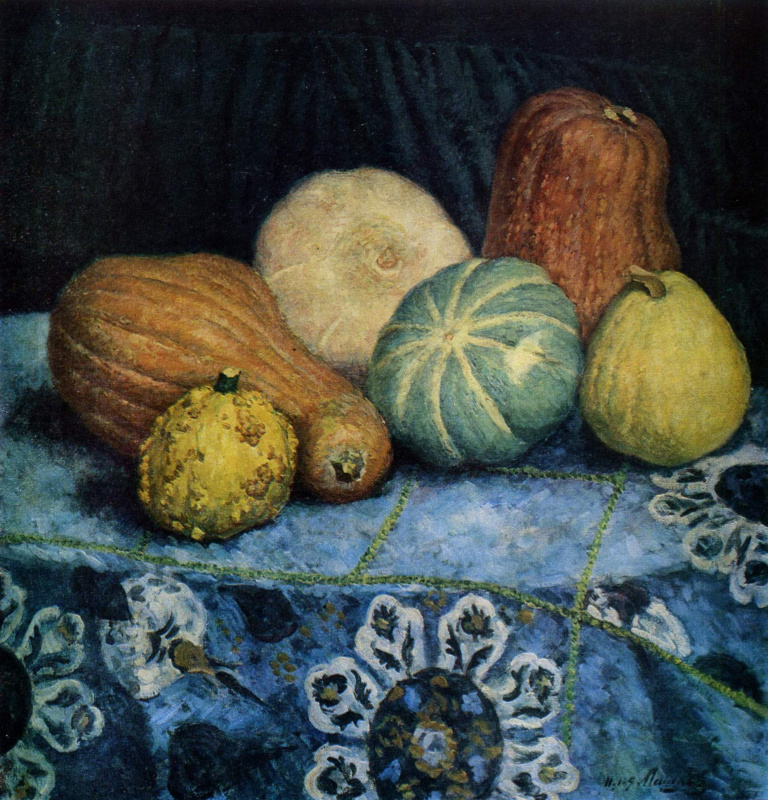 Ilya Mashkov. Pumpkins on the embroidered tablecloth