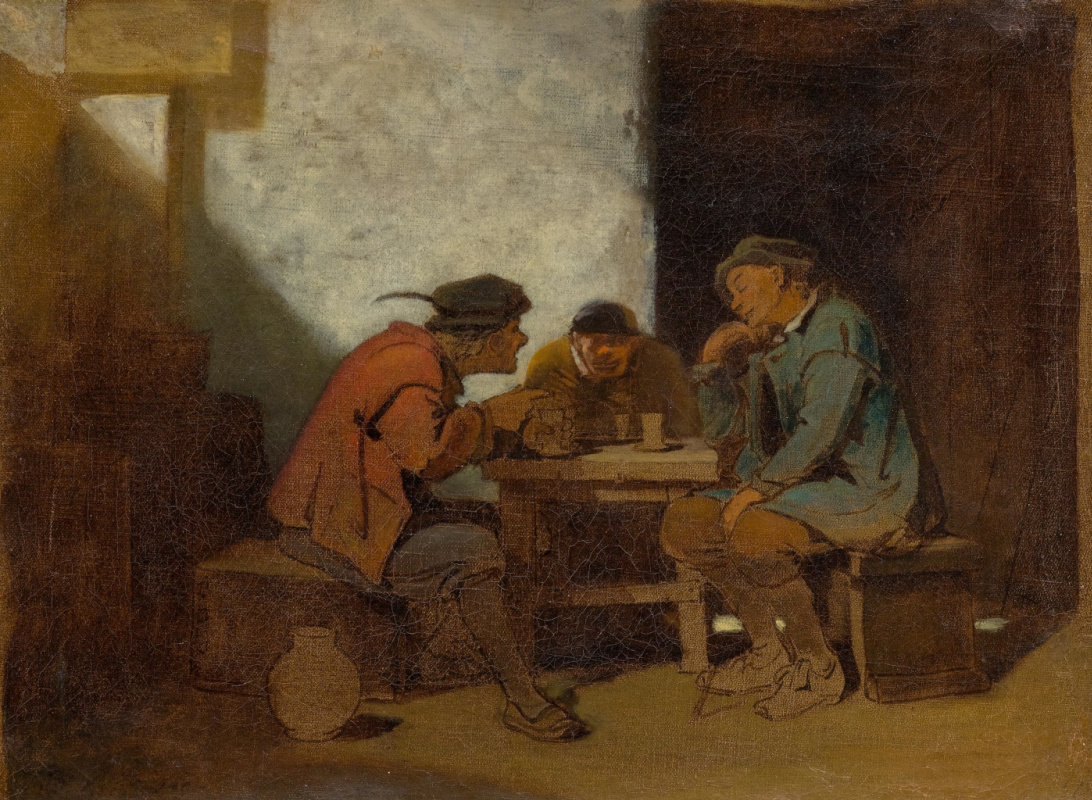 Karl Spitzweg. Three men in a tavern