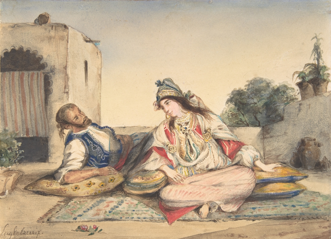 Eugene Delacroix. A Moorish couple on the terrace