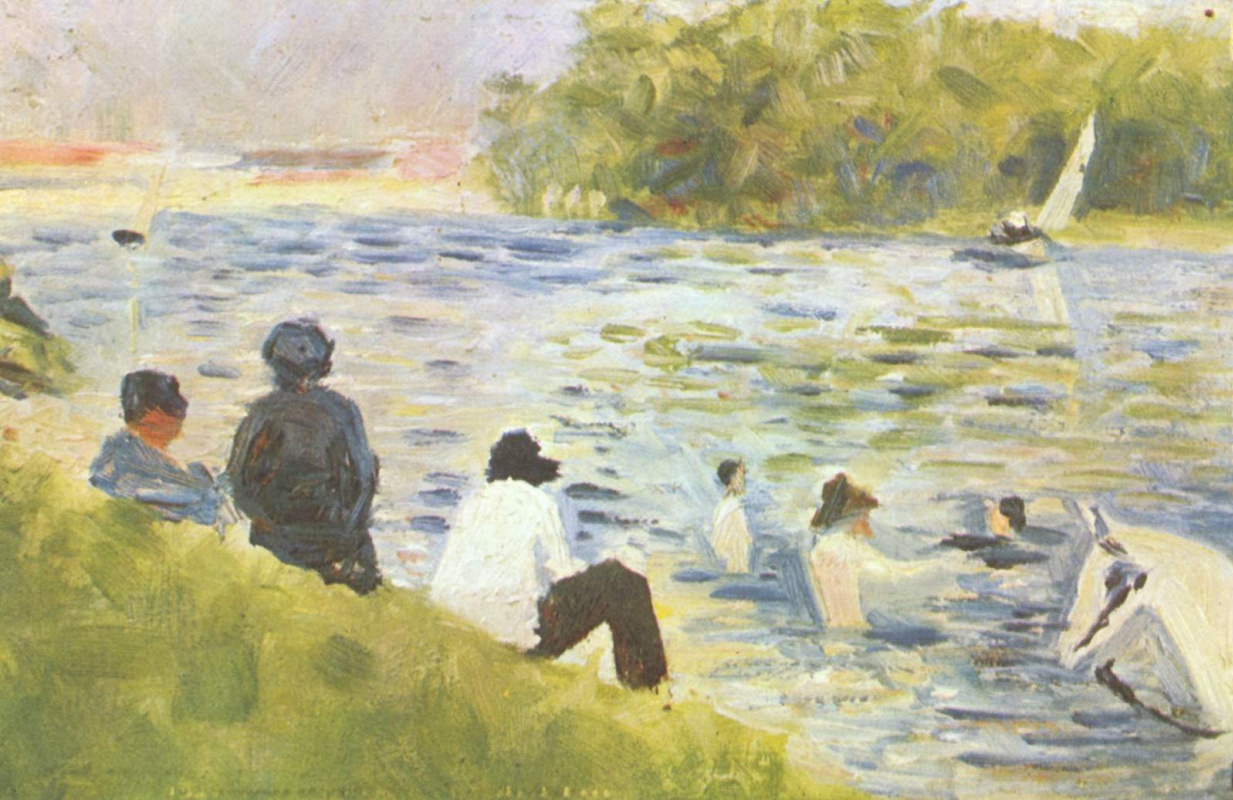 Georges Seurat. Bathers and white horse in the river