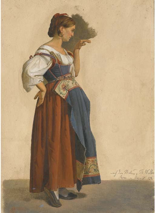 Theodor Leopold Weller. An Italian woman in local costume in profile to the right