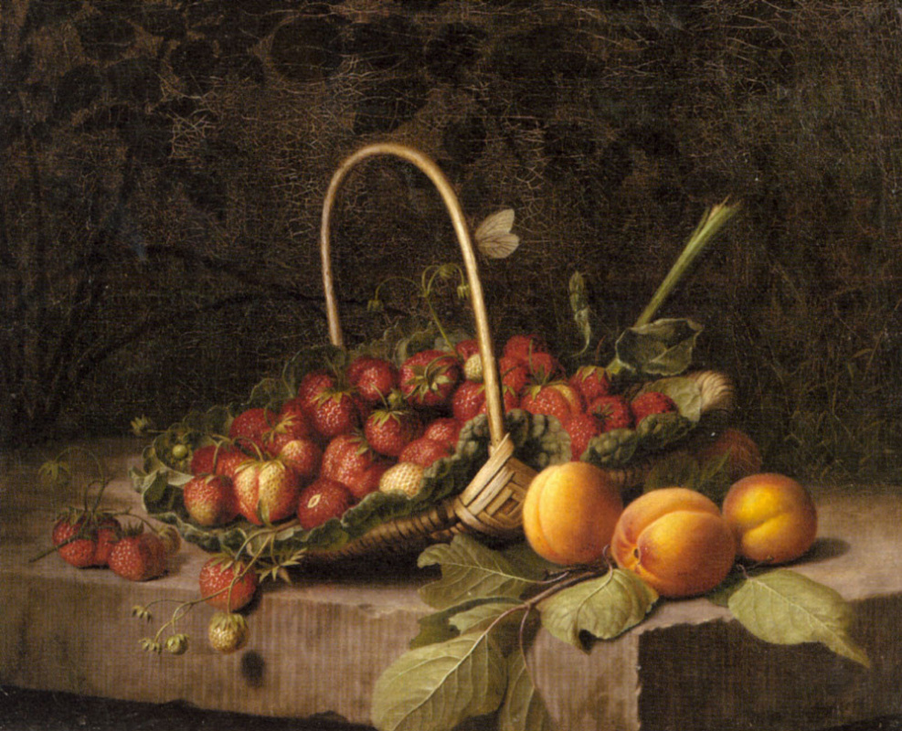 William Hammer. A basket of strawberries and peaches