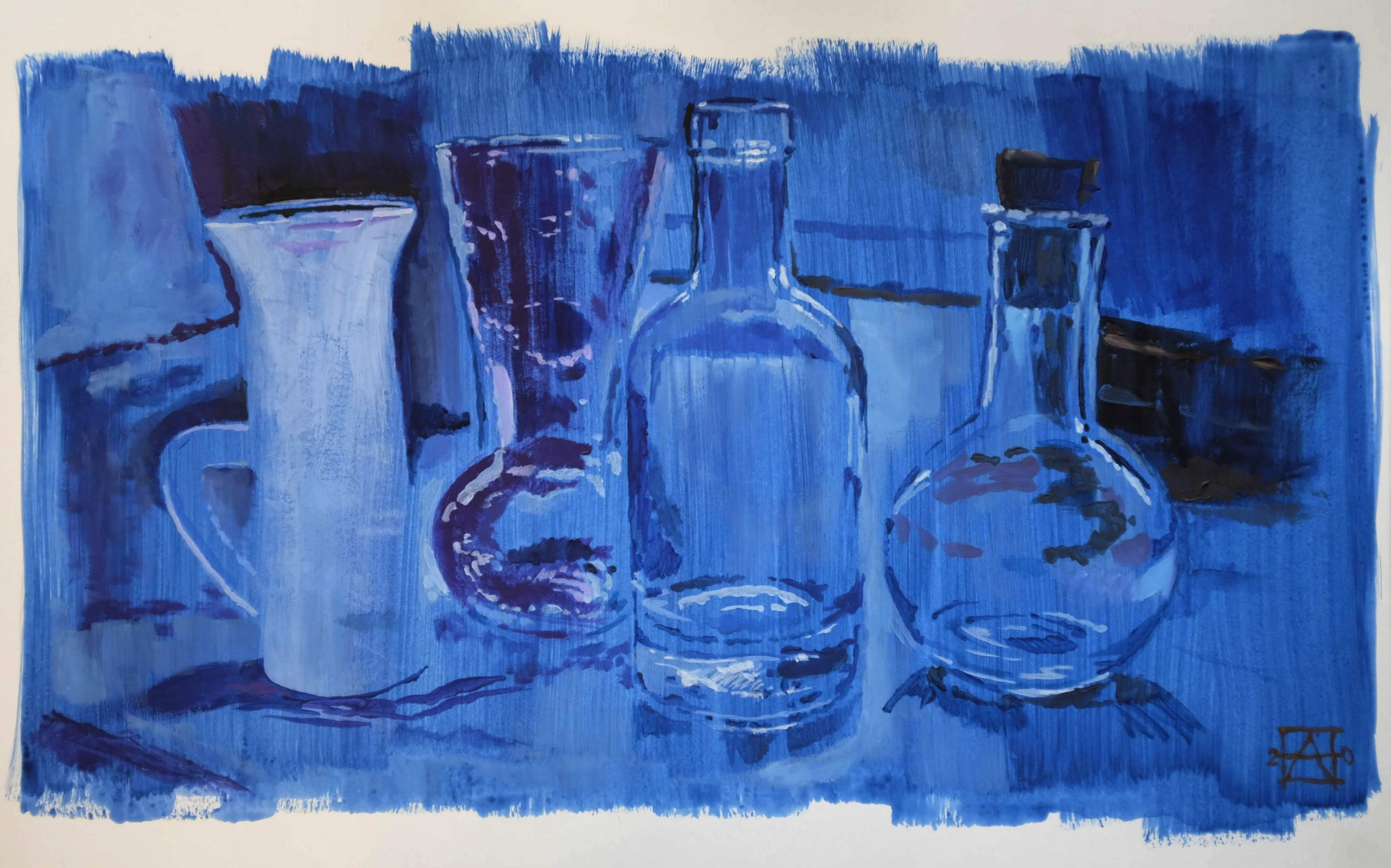 blue still life painting