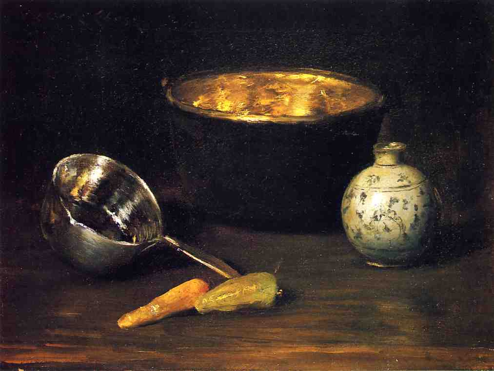William Merritt Chase. Still life with pepper and carrot