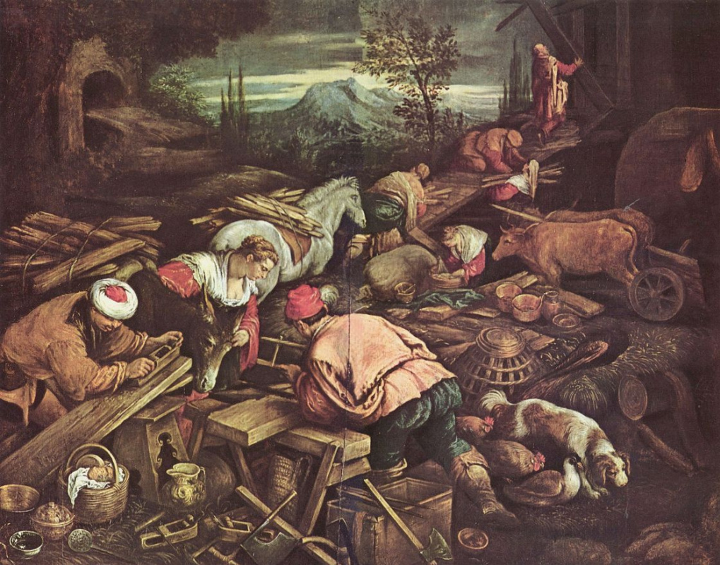 Jacopo da Ponte Bassano. The construction of Noah's ark