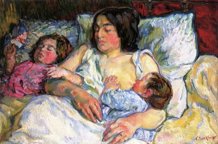 Nikolai Alexandrovich Tarkhov 1871-1930. Madame Tarkhova with her two children Jean and Boris