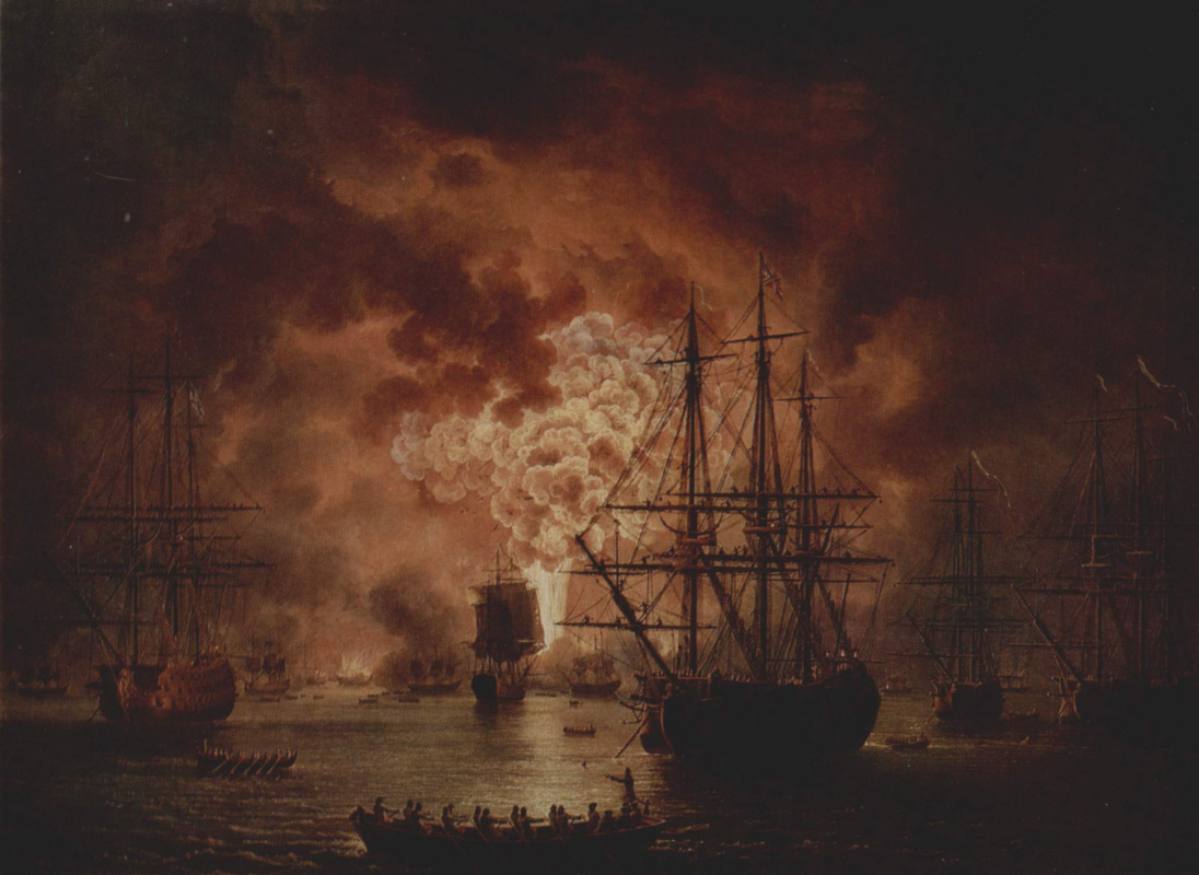 Jacob Philippe Hackert. The destruction of the Turkish fleet in the battle of Cesme
