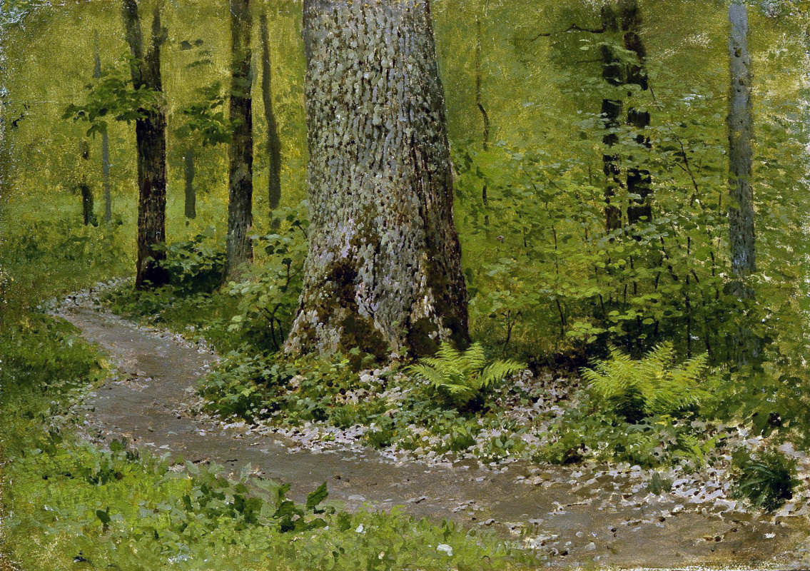 Isaac Levitan. Trail in deciduous forest. Ferns
