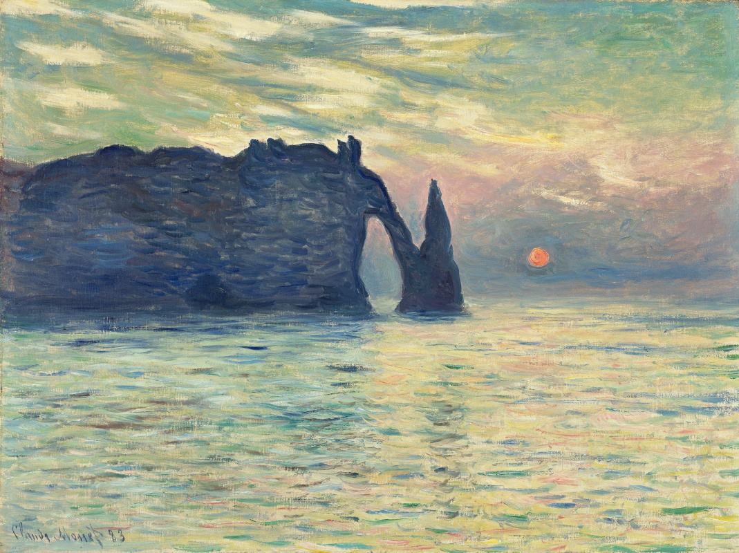 Claude Monet. Manneport, cliff at étretat, sunset