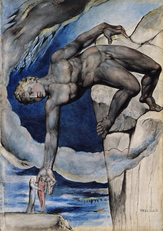 William Blake. Antaeus lowers Dante and Virgil into the last circle of Hell
