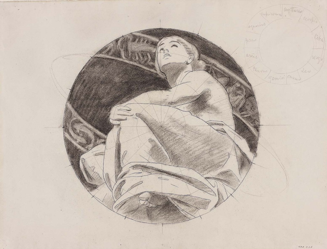 John Singer Sargent. Sketch for "Astronomy". Figure of a seated girl in the ring zodiac
