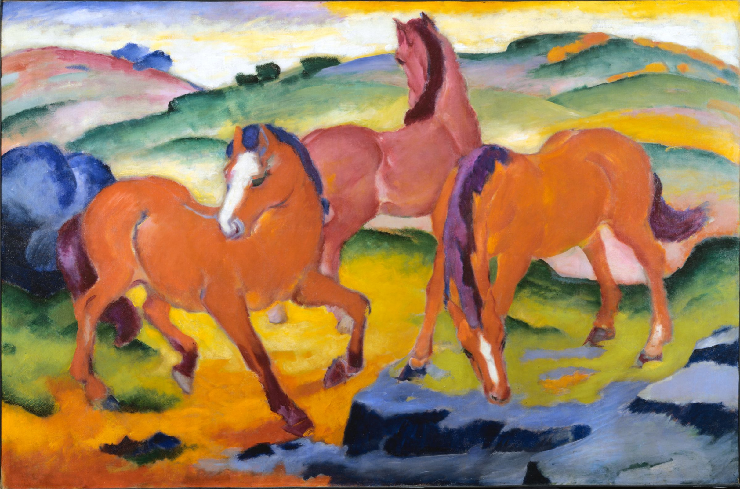 Franz Marc Caballos rojos, 1911, 183×121 cm: Descripción de la obra |  Arthive
