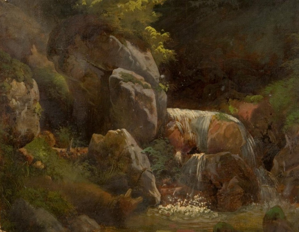 Friedrich Gauermann. Landscape with a waterfall. Etude