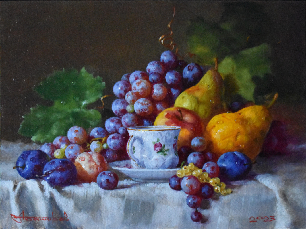 Andrey Bashirov. Still life with fruit and cup.
