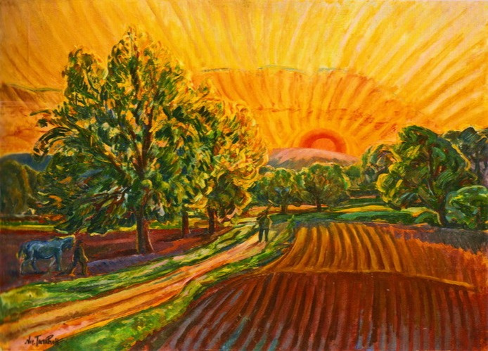 Nikolai Alexandrovich Tarkhov 1871-1930. The setting sun over the arable land