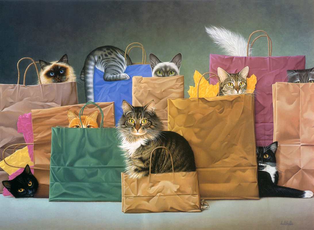 Cat shopping. Лоуэлл Эрреро коты. Braldt Bralds. Бралдт Бралдс художник. Braldt Bralds картины.