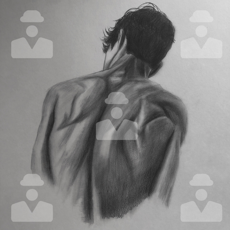 Angela Karpova. Male back body aesthetics pencil drawing