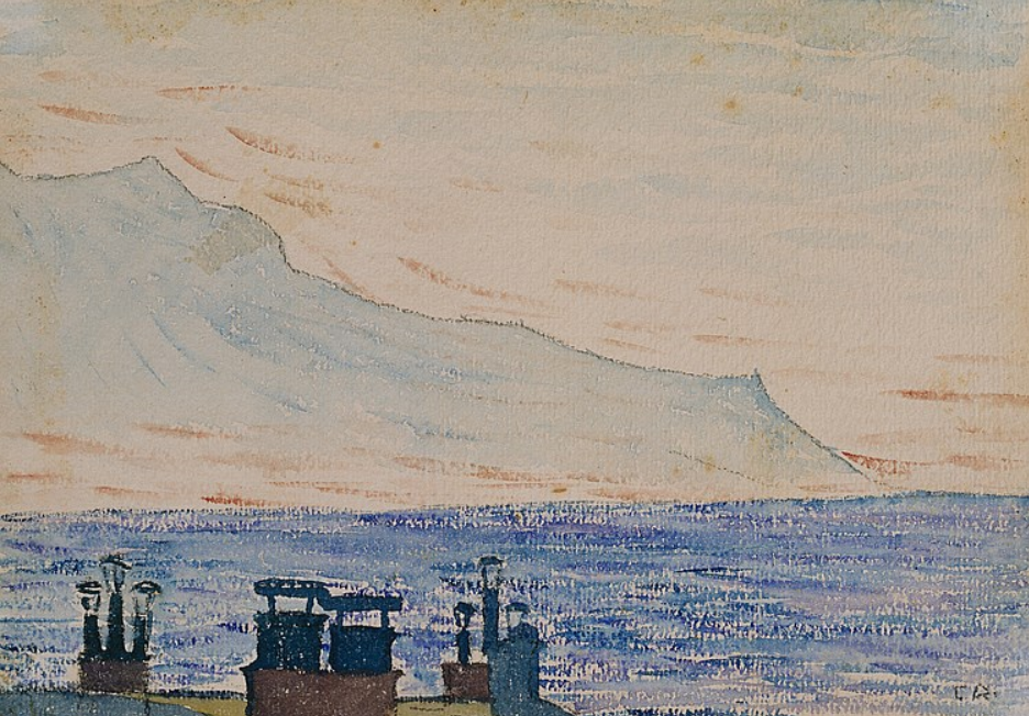 Cuno Amiet. Landscape with the roof of the house and mountain lake