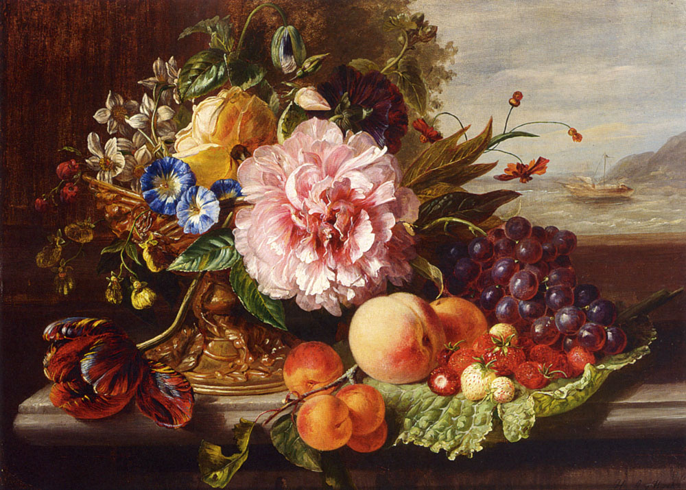 Helen Augusta Hamburger. Still life with flowers and fruit