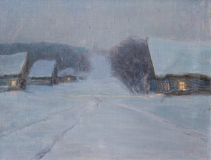 Nikolai Vasilievich Meshcherin (1864-1916). Winter night.  Rustic Street