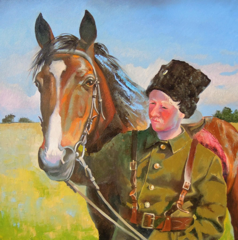 Alexander Alekseevich Shchebunyaev. Blond Cossack with a horse