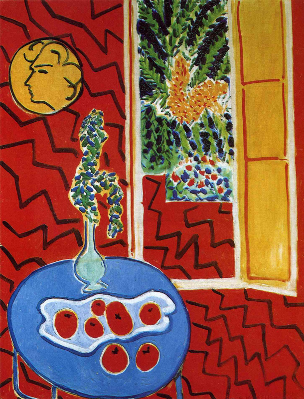 Henri Matisse. Red interior. Still life on a blue table