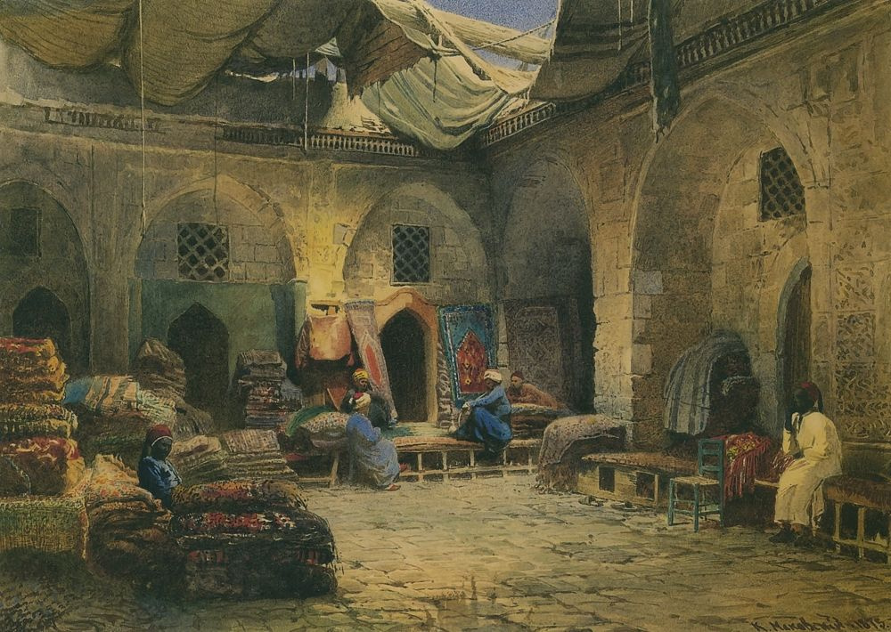 Konstantin Makovsky. Carpet shop in Cairo