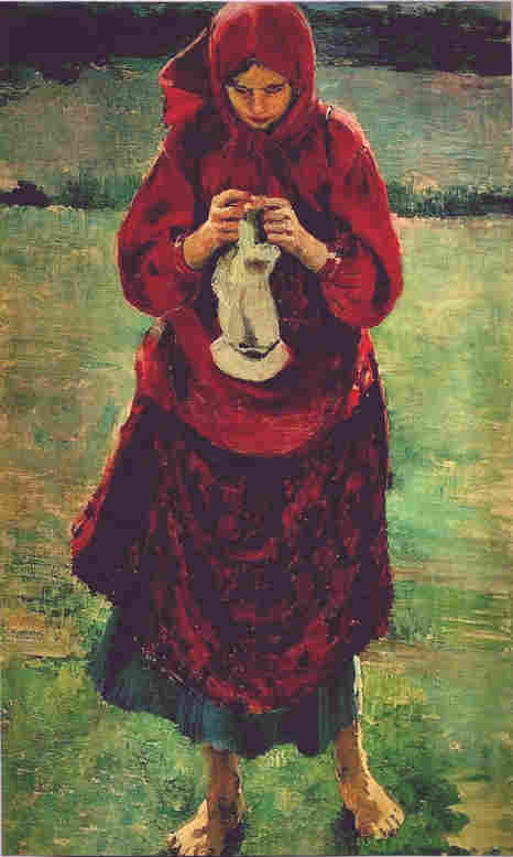 Filipp Andreevich Malyavin. Peasant girl knitting a stocking