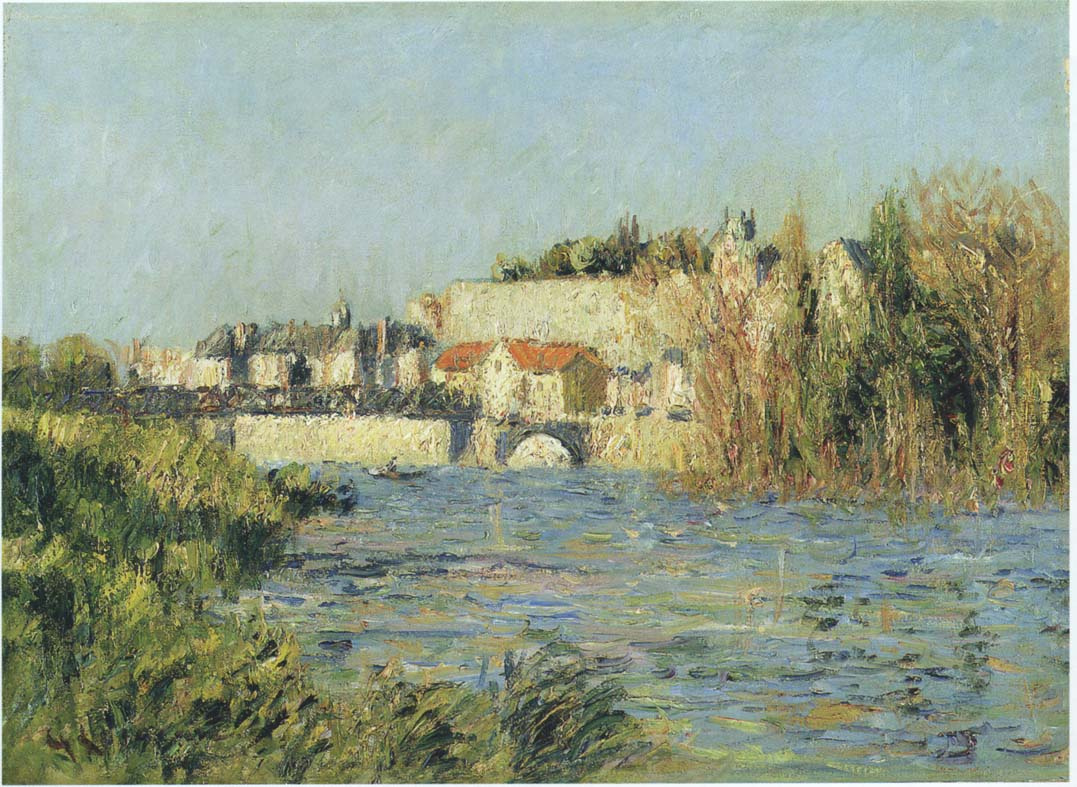 Gustave Loiseau. The village is on the river under sunlight