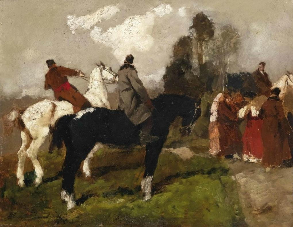 Alexei Vladimirovich Isupov Russia 1889-1957. Landscape. Russians on horseback