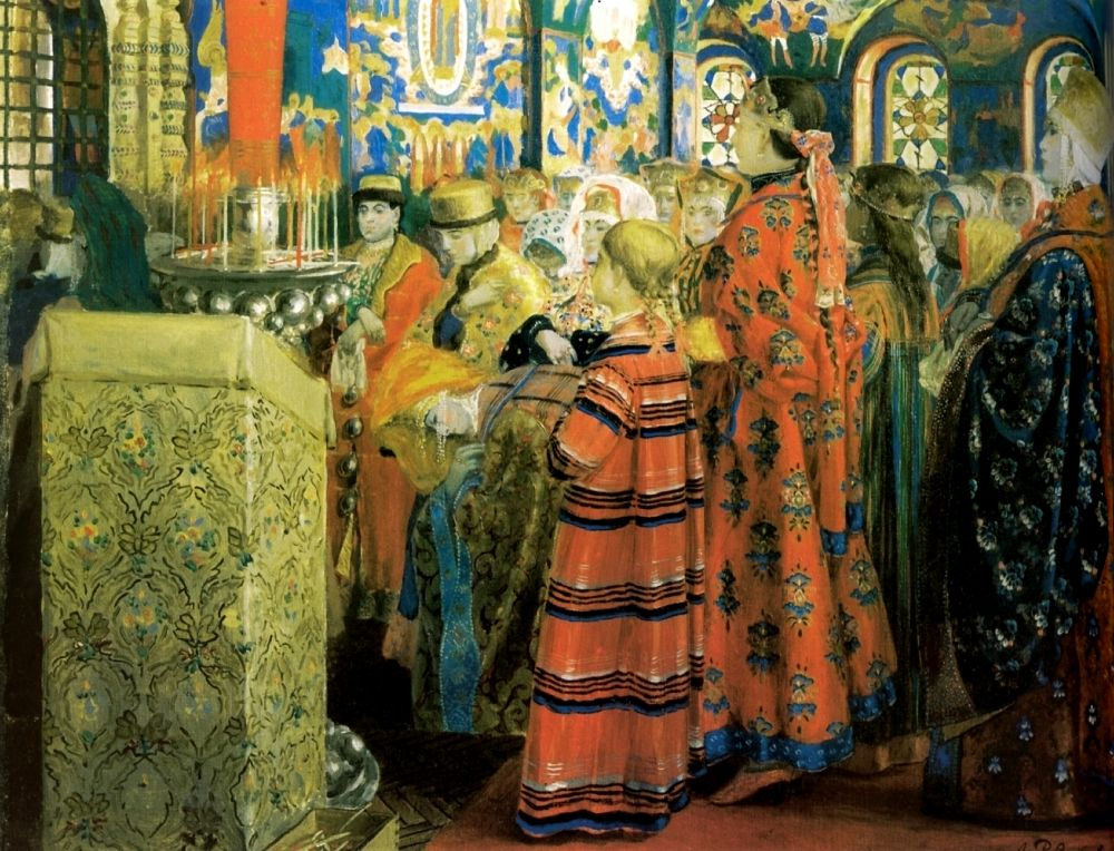 Andrei Petrovich Ryabushkin. Russian women of the 17th century in the Church