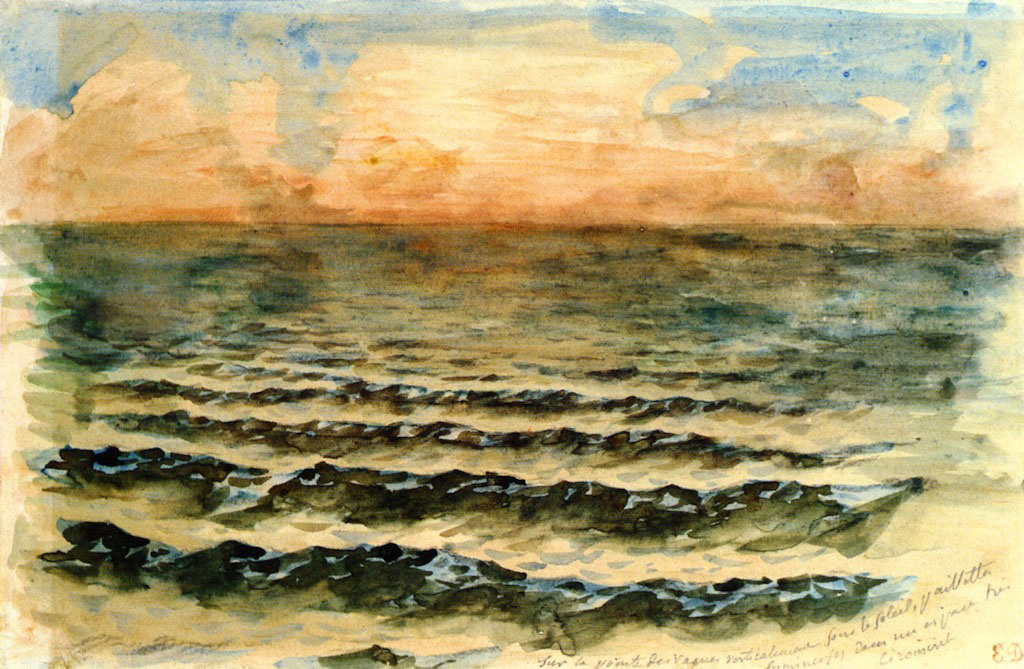 Eugene Delacroix. The waves of the sea at sunset