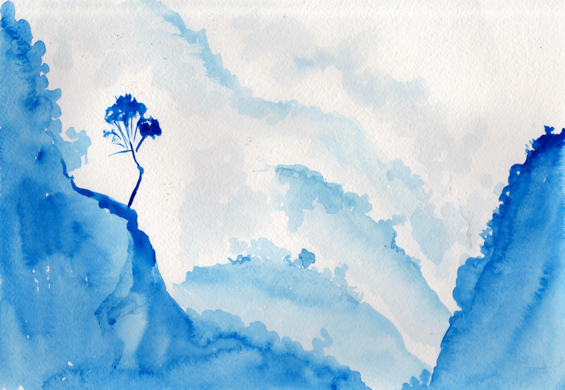 Пейзажи акварелью в синем цвете