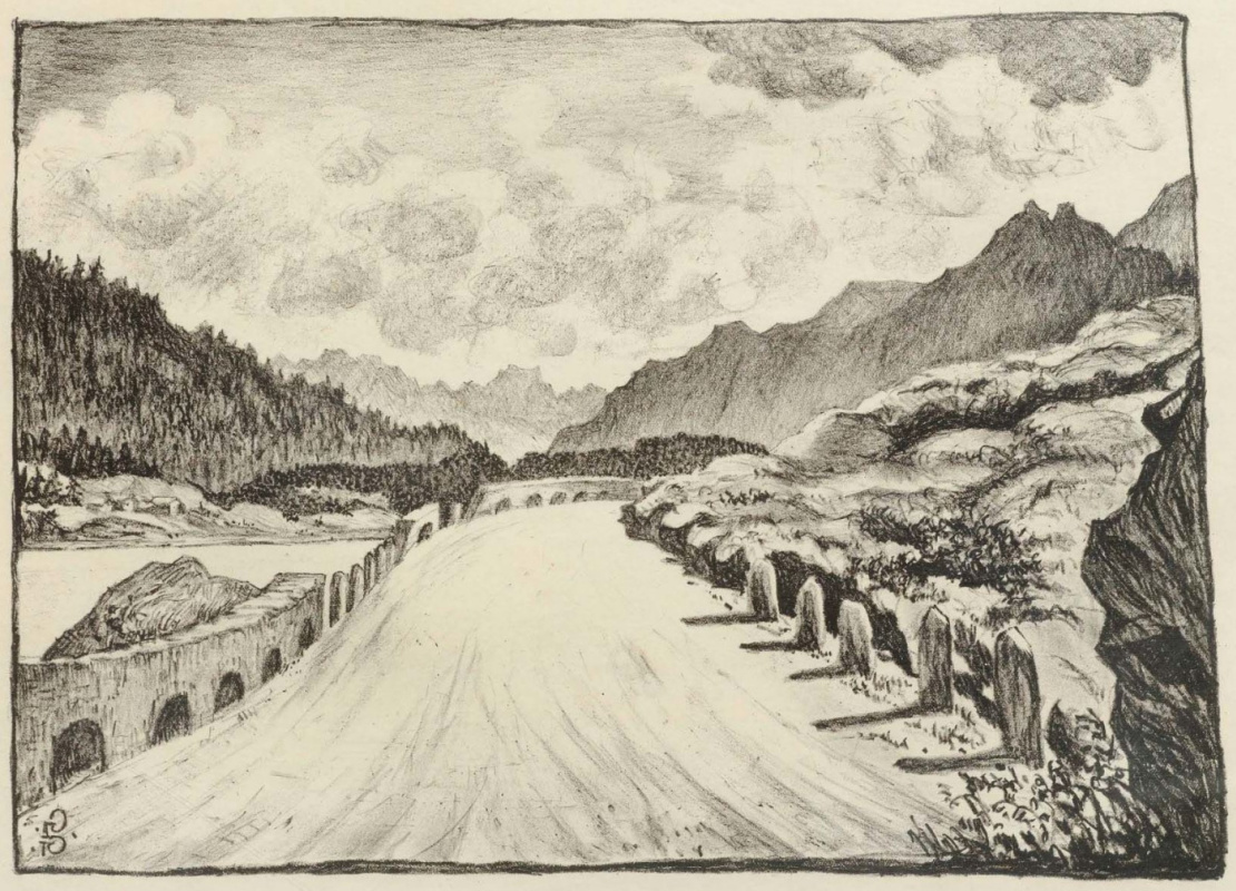 Giovanni Giacometti. In a Small road along lake Sils