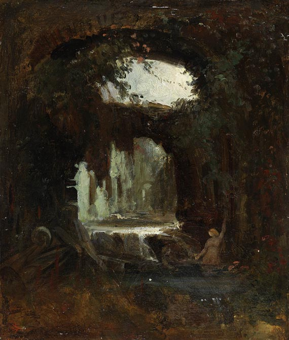 Karl Spitzweg. The grotto and the bathing nymph. Etude
