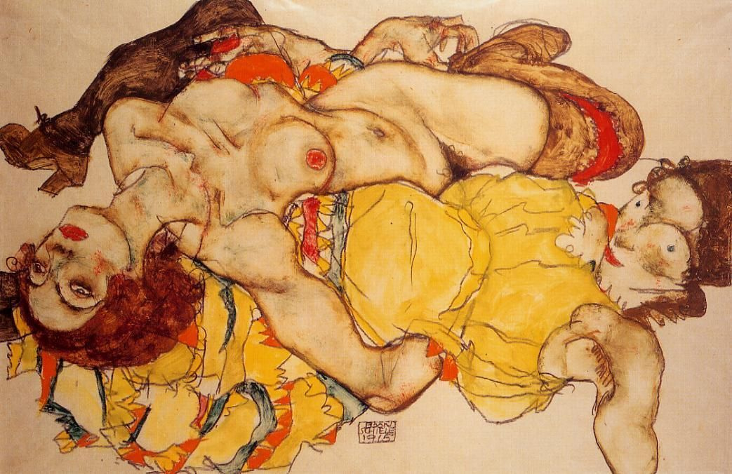 Egon Schiele. Two reclining girls