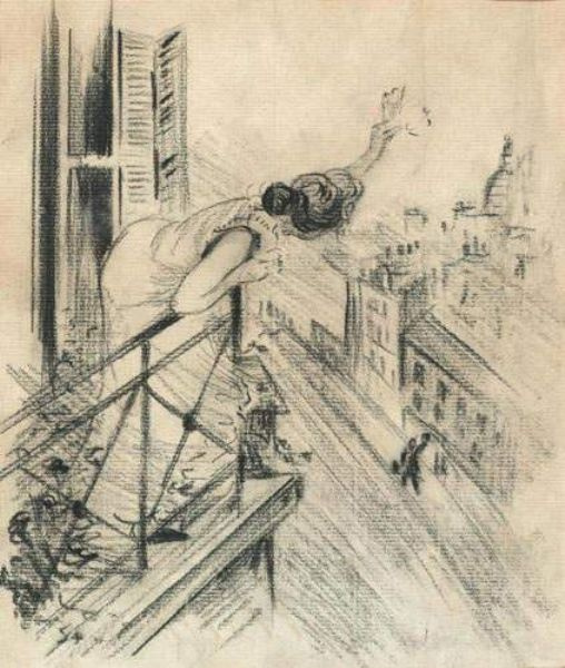 Theophile-Alexander Steinlen. Goodbye. The woman on the balcony