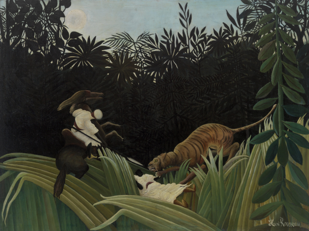 Henri Rousseau. Riders, attacked by a tiger