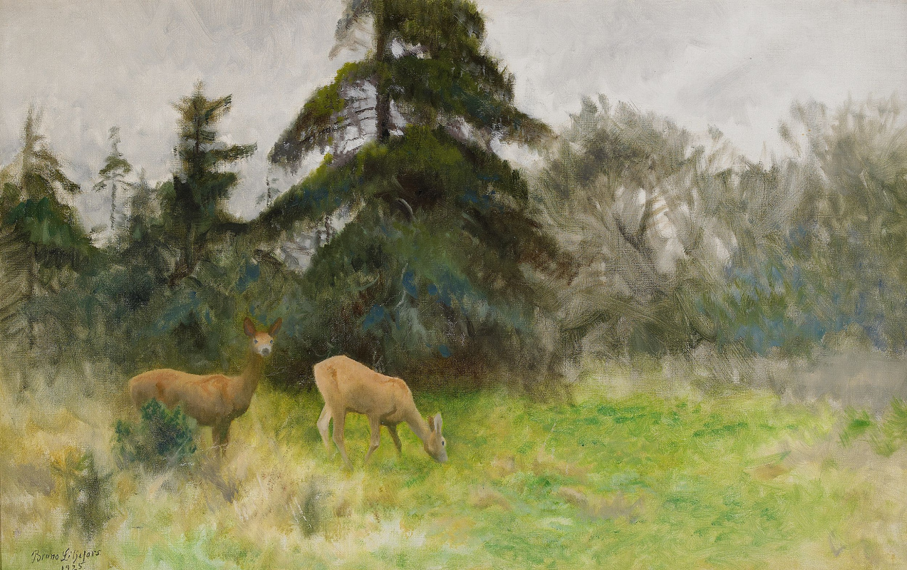 Bruno Liljefors. Deer in the woods