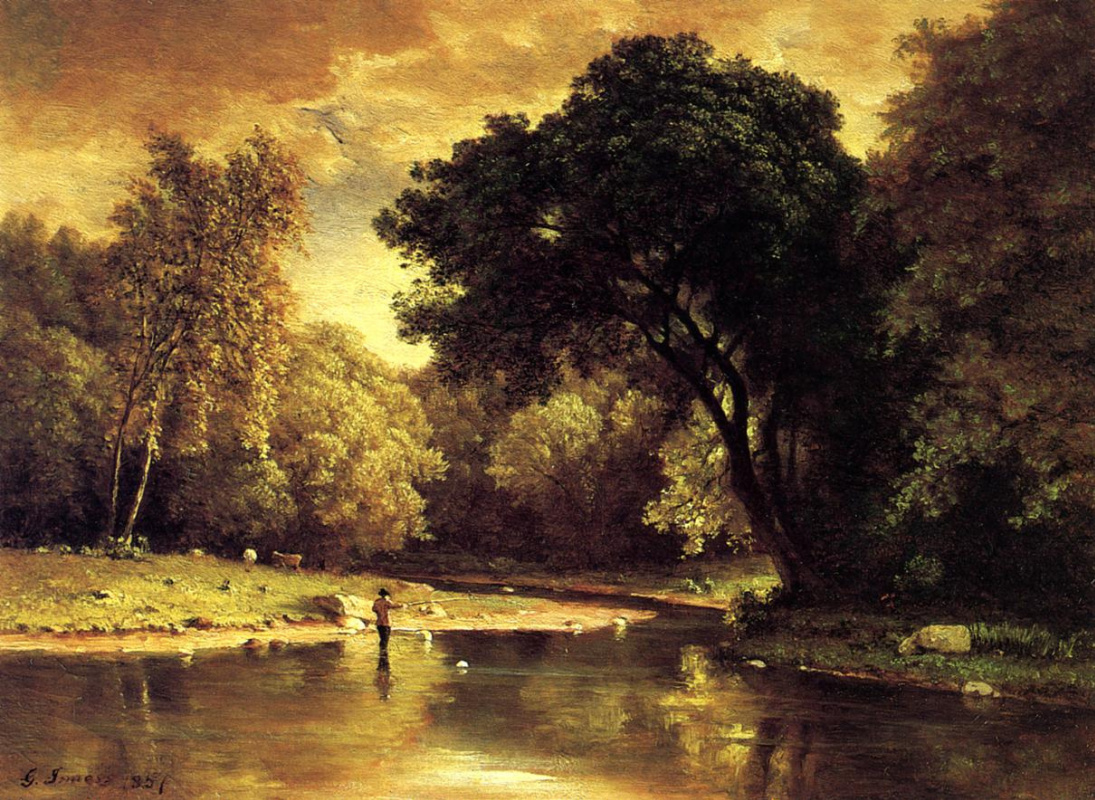 George Innes. The fisherman at the stream