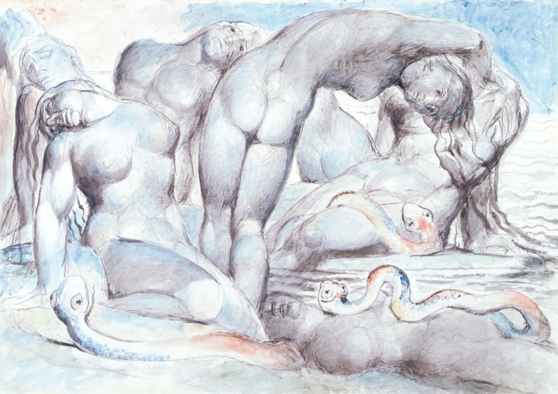 William Blake. The punishment of the thieves. Illustration to the divine Comedy of Dante