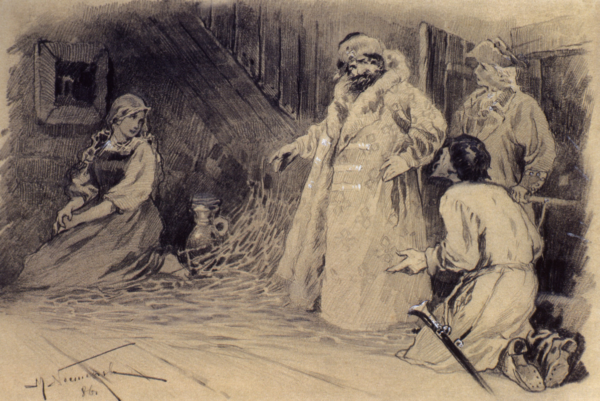 Mikhail Vasilyevich Nesterov. Pugachev frees Maria Ivanovna. Illustration to Alexander Pushkin's story "captain's daughter"
