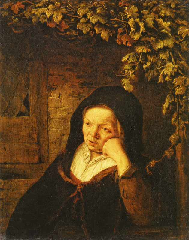 Adrian Jans van Ostade. An elderly woman under vine
